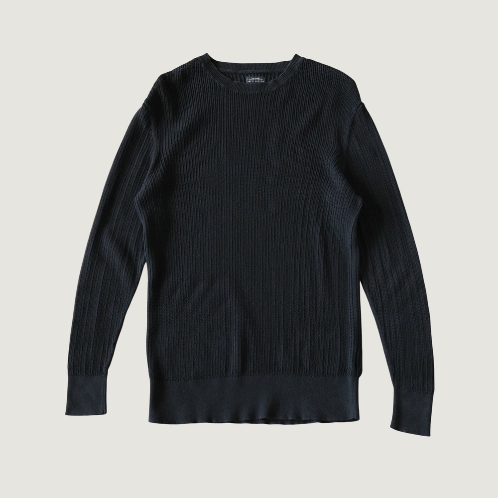 AllSaints Sweater Ribbed Knit Crewneck Black Lightweight Cotton Blend Medium